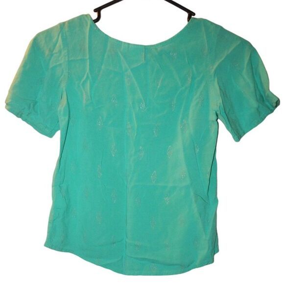 MUDD girls size 7/8 flowy hi low teal silver diamond print short sleeve blouse - Picture 5 of 6